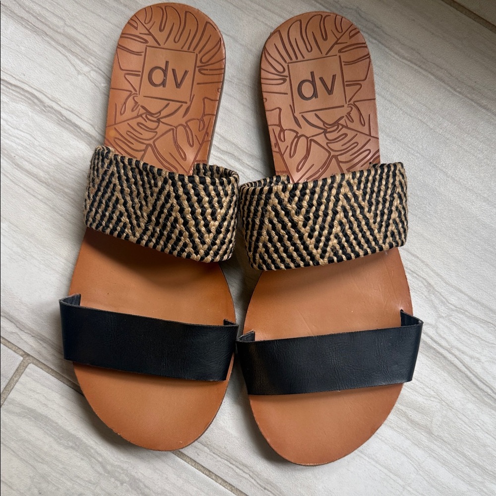 DV by Dolce Vita Black and Tan Braided Double-Strap Slide Sandals